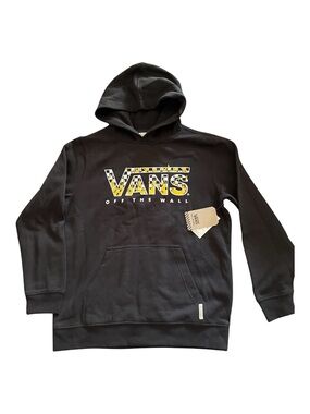 Vans Black Hoodie with Yellow Leopard Logo Print